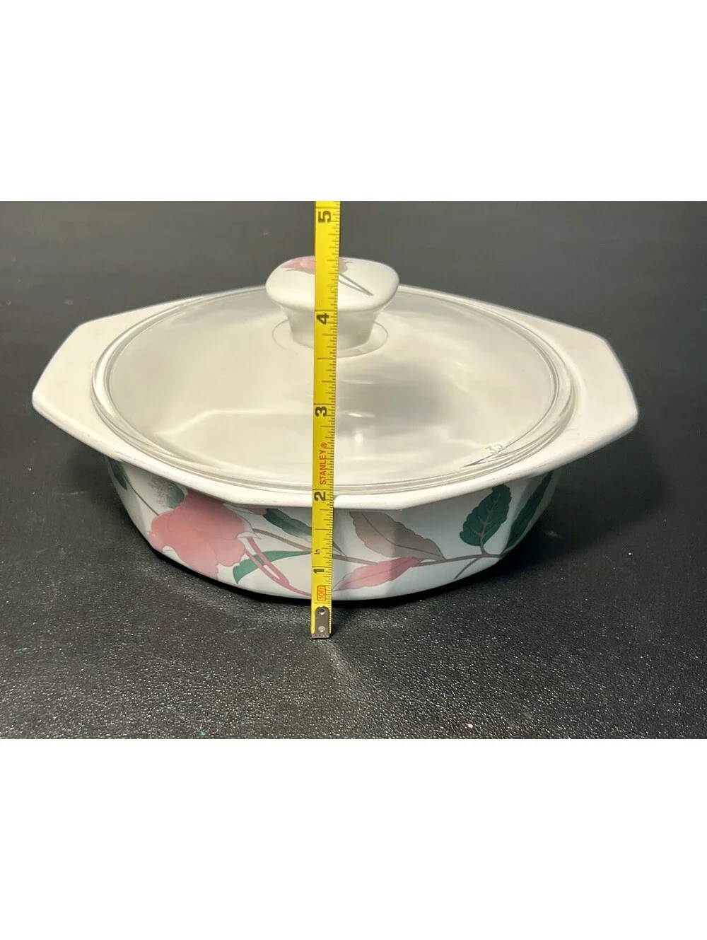Mikasa Japan 1980s Covered Casserole Fire & Ice AA009 Silk Flowers Pink, 8x4”